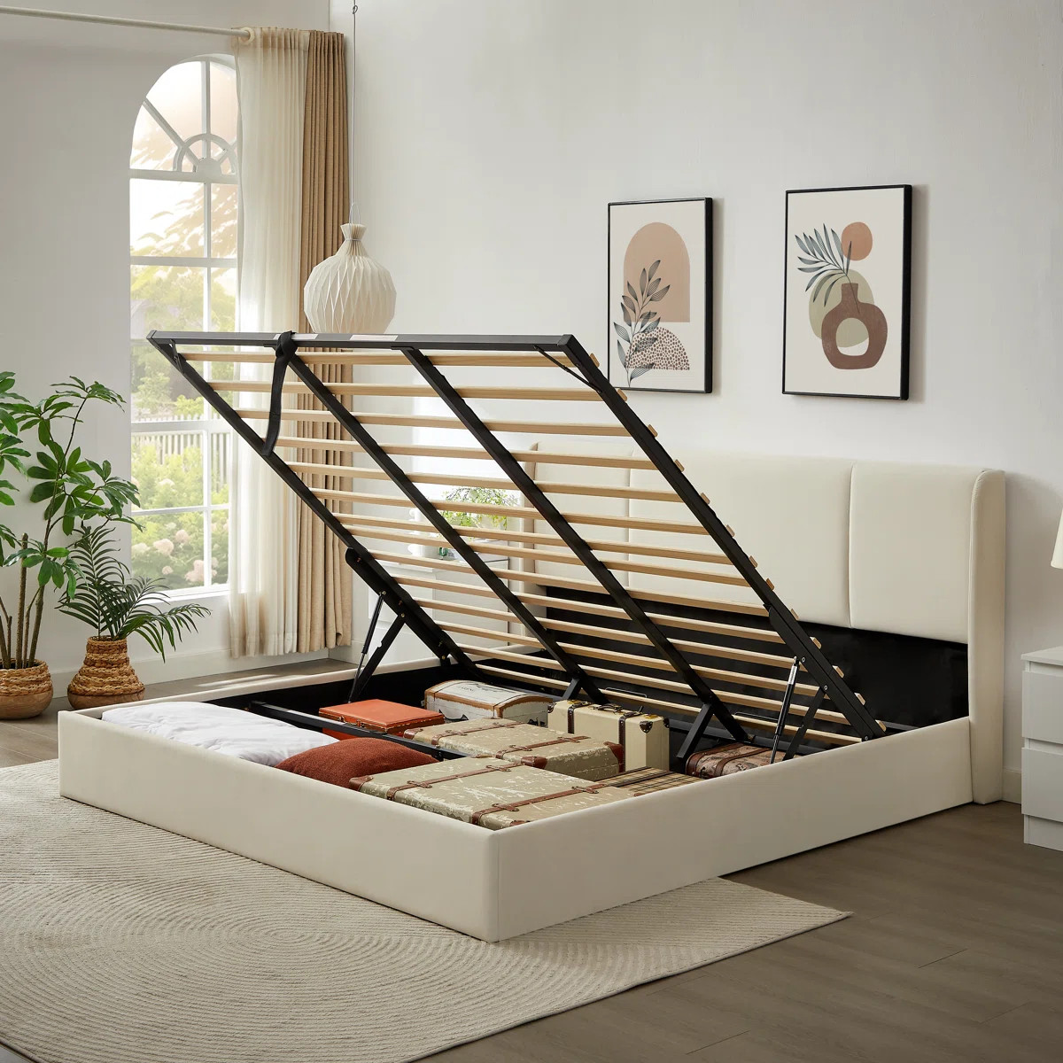 Juanetta Hydraulic Lift Up Storage Wingback Upholstered Platform Bed | Wayfair North America