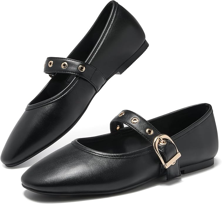 CouieCuies Women's Mary Jane Flats Round Toe Ballet Flat with Buckle Dressy Comfortable MaryJane ... | Amazon (US)