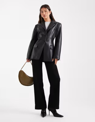 ASOS DESIGN faux leather sculpted cinch waist blazer in black | ASOS | ASOS (Global)