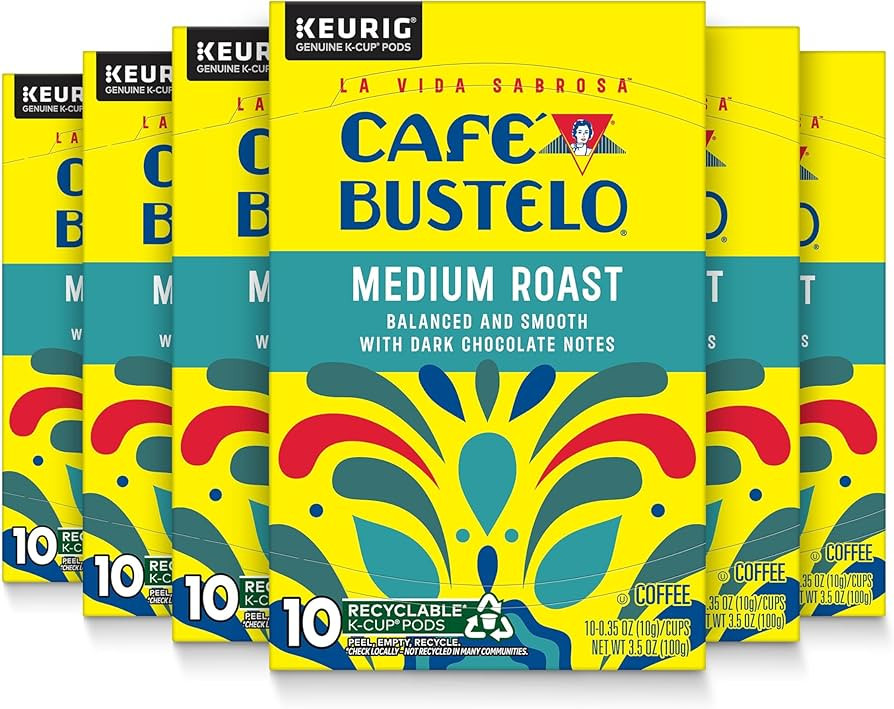 Café Bustelo Medium Roast Coffee, 10 Ct. K-Cup pods (Pack of 6) | Amazon (US)