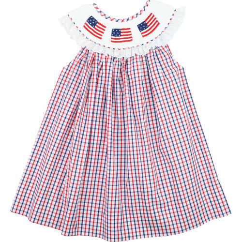 Navy And Red Windowpane Smocked American Flag Dress | Cecil and Lou
