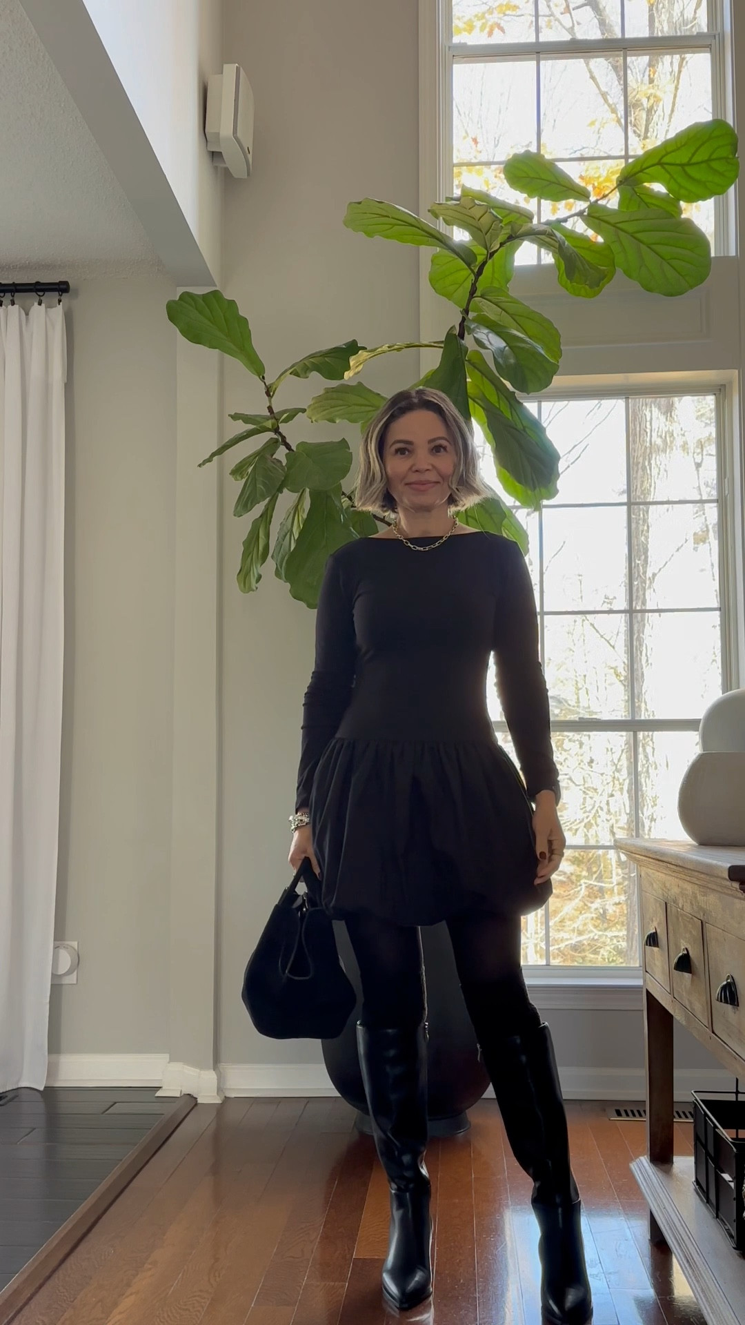 Mini bubble dress paired with stockings and knee high boots, faux fur coat and suede bag

#LTKgrwm #LTKHoliday #LTKPetite