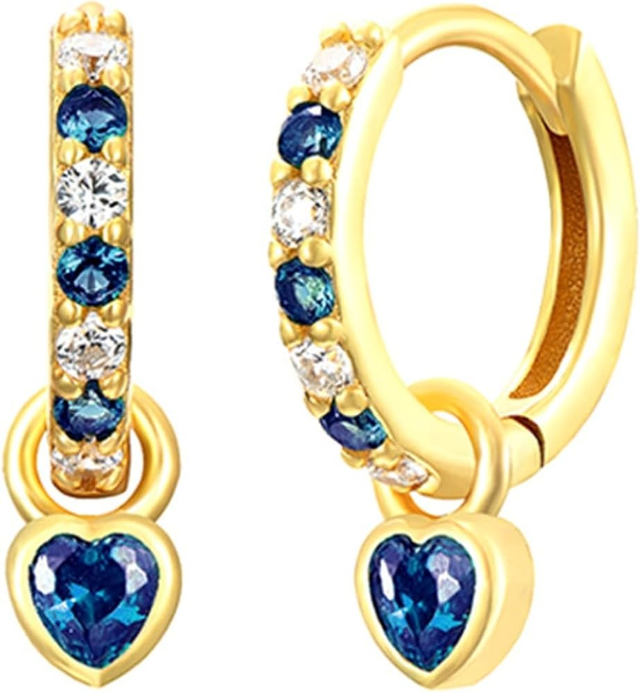 Small Gold Huggie Hoop Earrings For Women Emerald Green Earrings With Green Heart Drop Gold Plate... | Amazon (US)