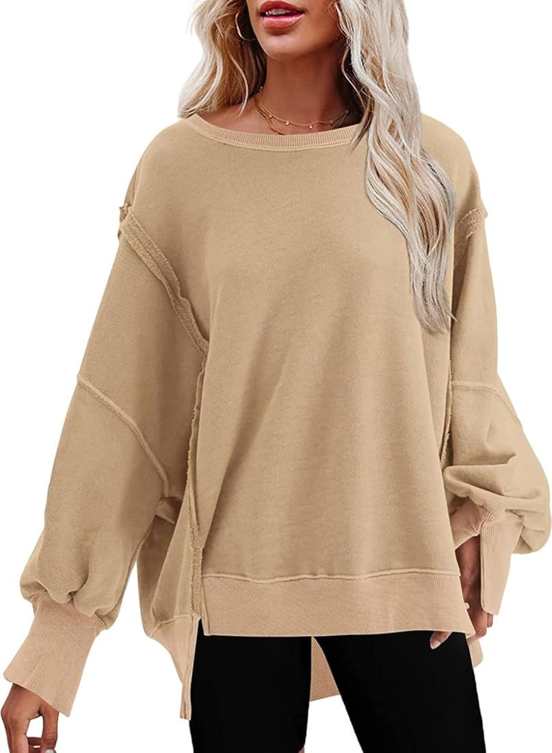 SHEWIN Sweatshirt for Women Crewneck Spring Lightweight Solid Color 2024 Fashion Warm Oversized F... | Amazon (US)