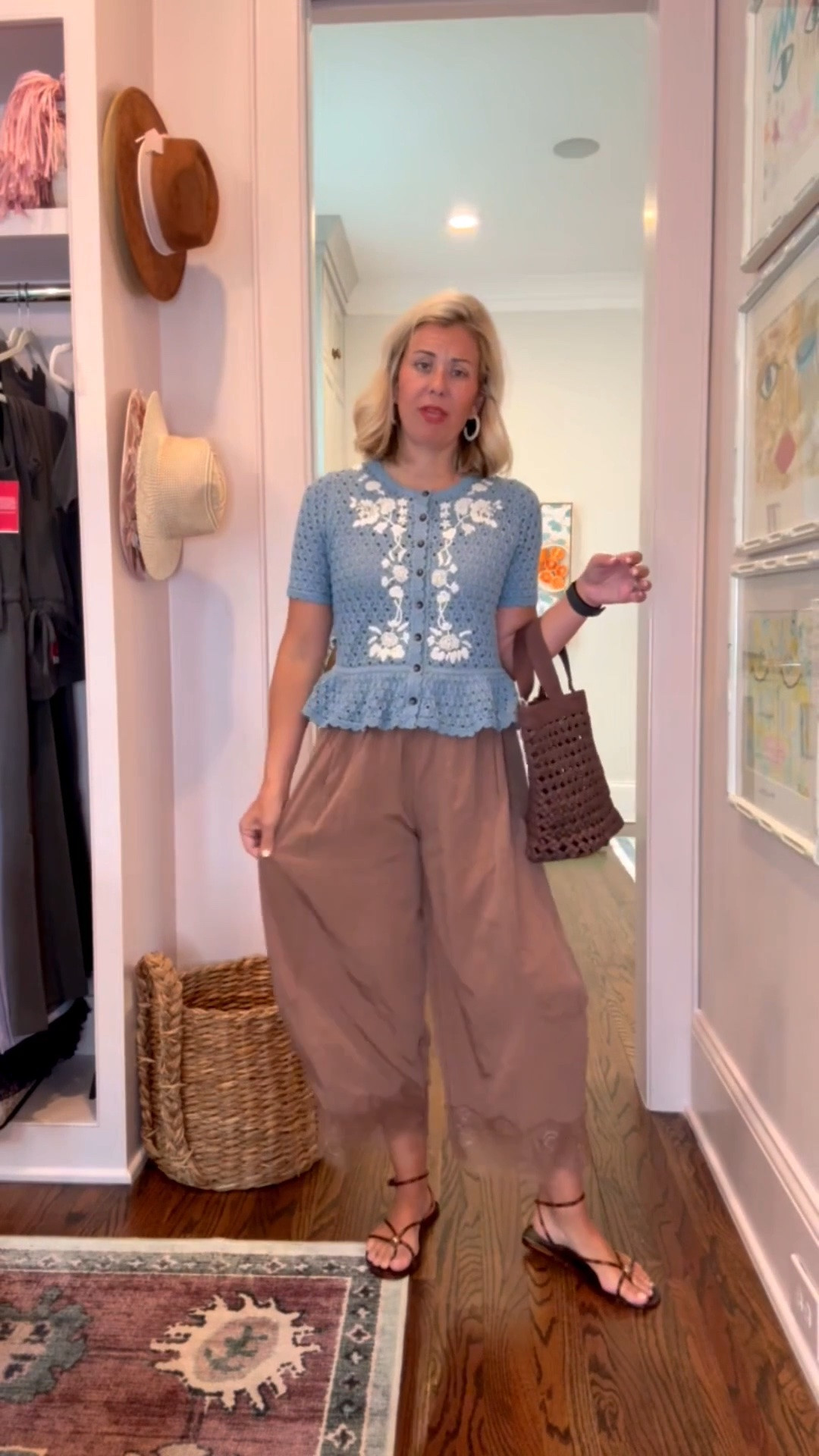 Mix & match combo I’m loving!!  
We are totally wearing this now and into fall! 
Pants - xs
Blue Sweater - xs
Sandals - 8 tts 

Codes: 
Boden - HHCX on new styles 
Allie + Bess - Catherine20

#LTKdayinmylife #LTKootd #LTKmomlife