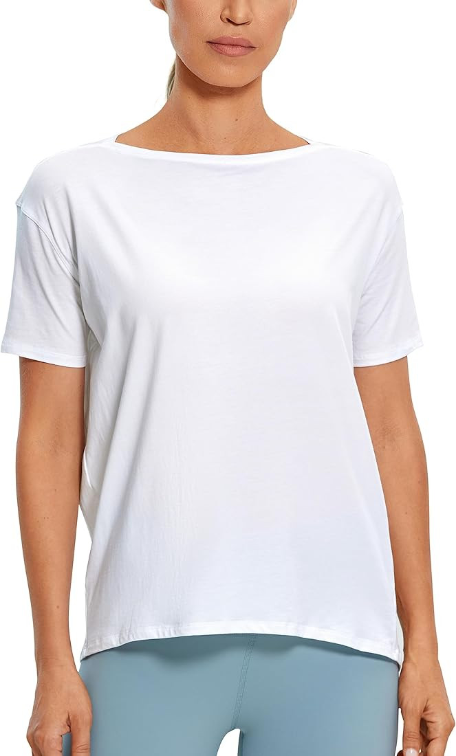 CRZ YOGA Women's Pima Cotton Short Sleeve Shirts Loose Fit Gym Workout T-Shirt Athletic Casual To... | Amazon (US)