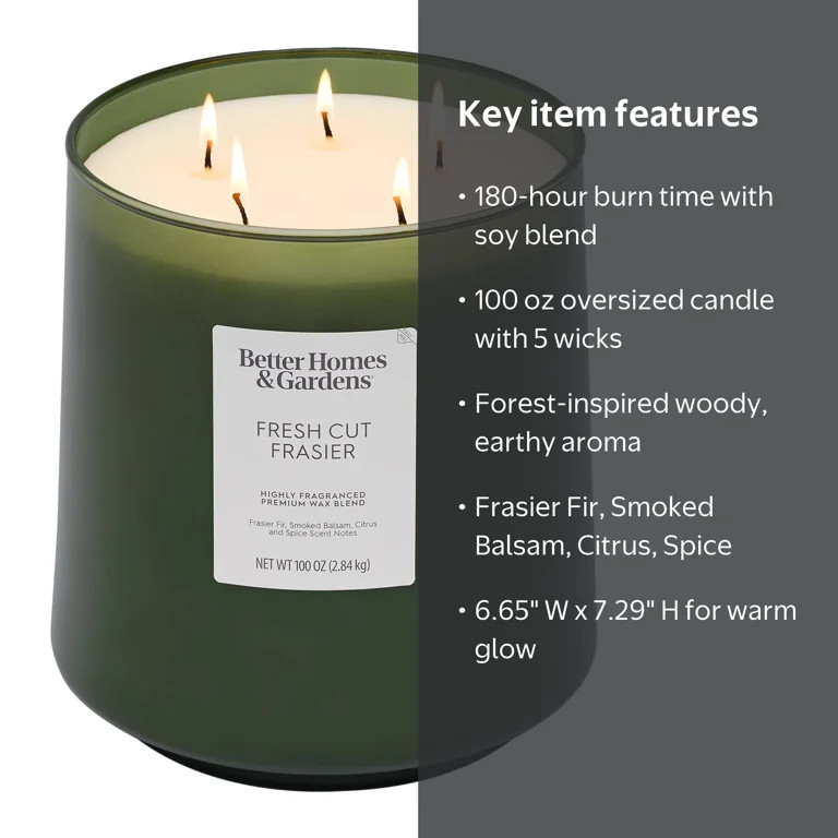 Better Homes & Gardens 5-Wick 100 oz Glass Jar Candle, Fresh Cut Frasier | Walmart (US)