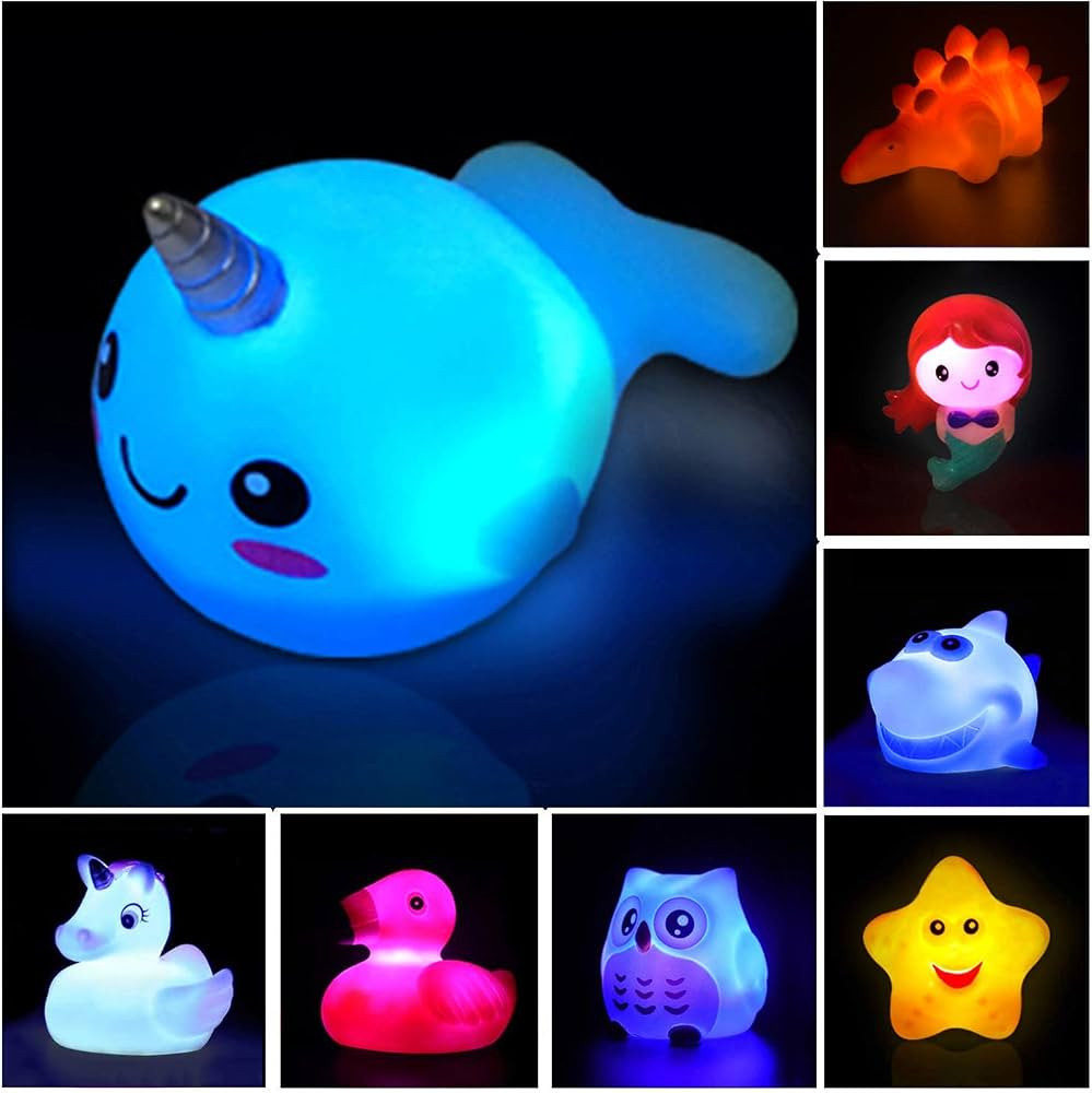 Bath Toys (8 Packs Rubber Animals Toys) Light Up Floating Rubber Toys Flashing Color Changing Lig... | Amazon (US)