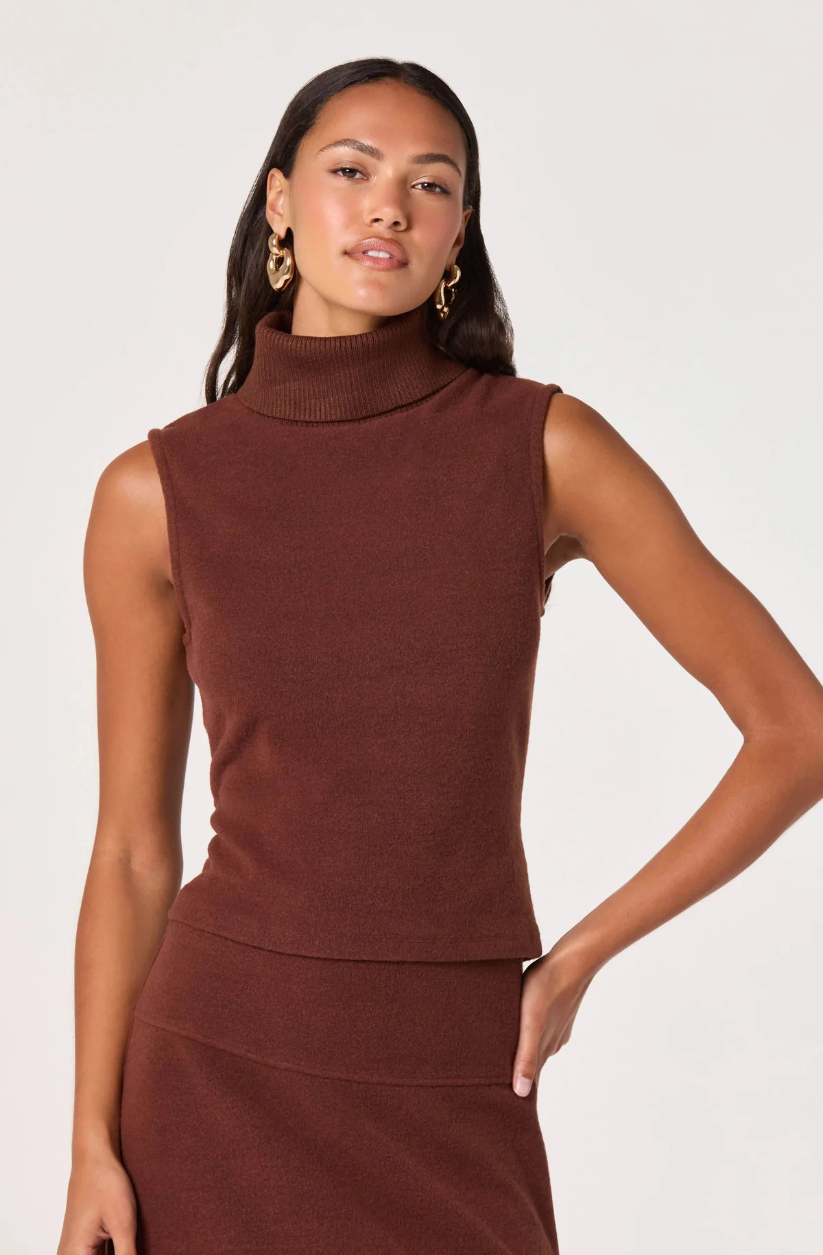 Sleeveless Knit Turtleneck Top - Dark rust / XS | ASTR The Label (US)