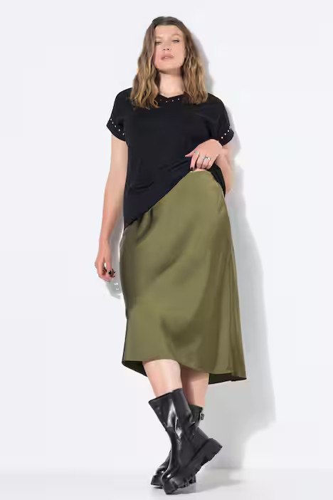 Satin Elastic Waist Skirt | Ulla Popken - US