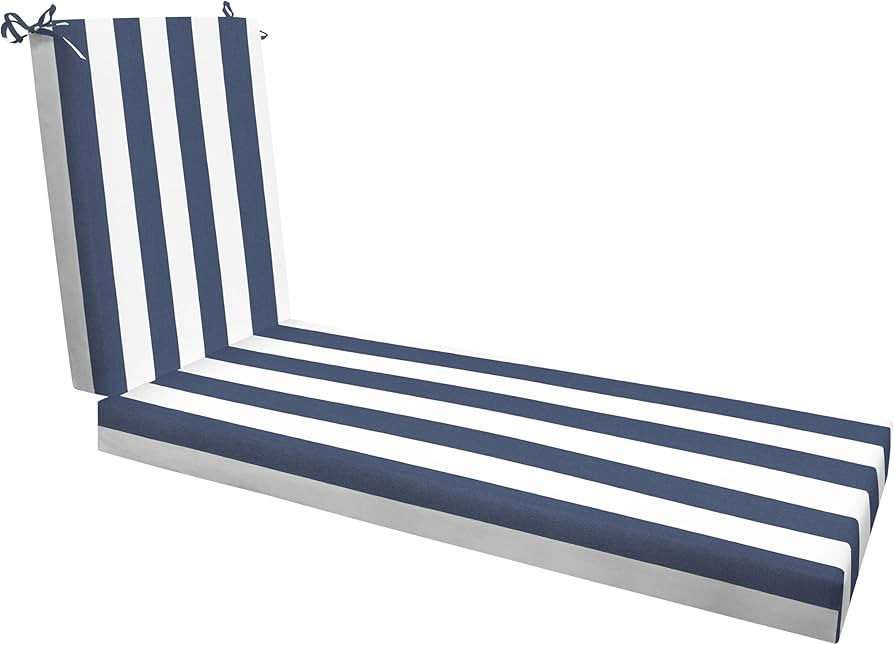 Honeycomb Outdoor Heritage Chaise, 22.5 x 70, Cabana Stripe Blue and White Chair Cushion with Rem... | Amazon (US)