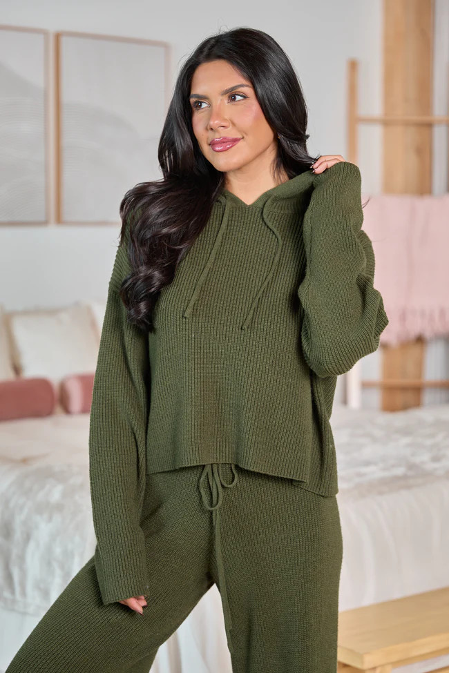 Kitt Olive Hoodie Lounge Sweater | Pink Lily