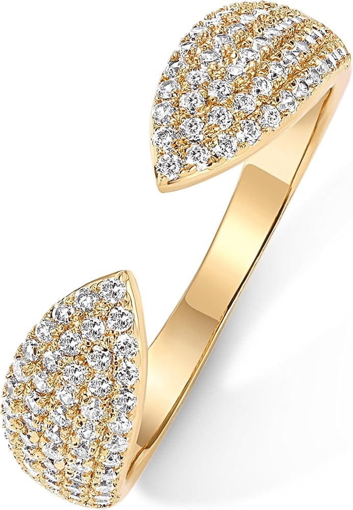 PAVOI 14K Gold Plated Cuff Statement Ring for Women | Cubic Zirconia Eternity Bands | Open Stacka... | Amazon (US)