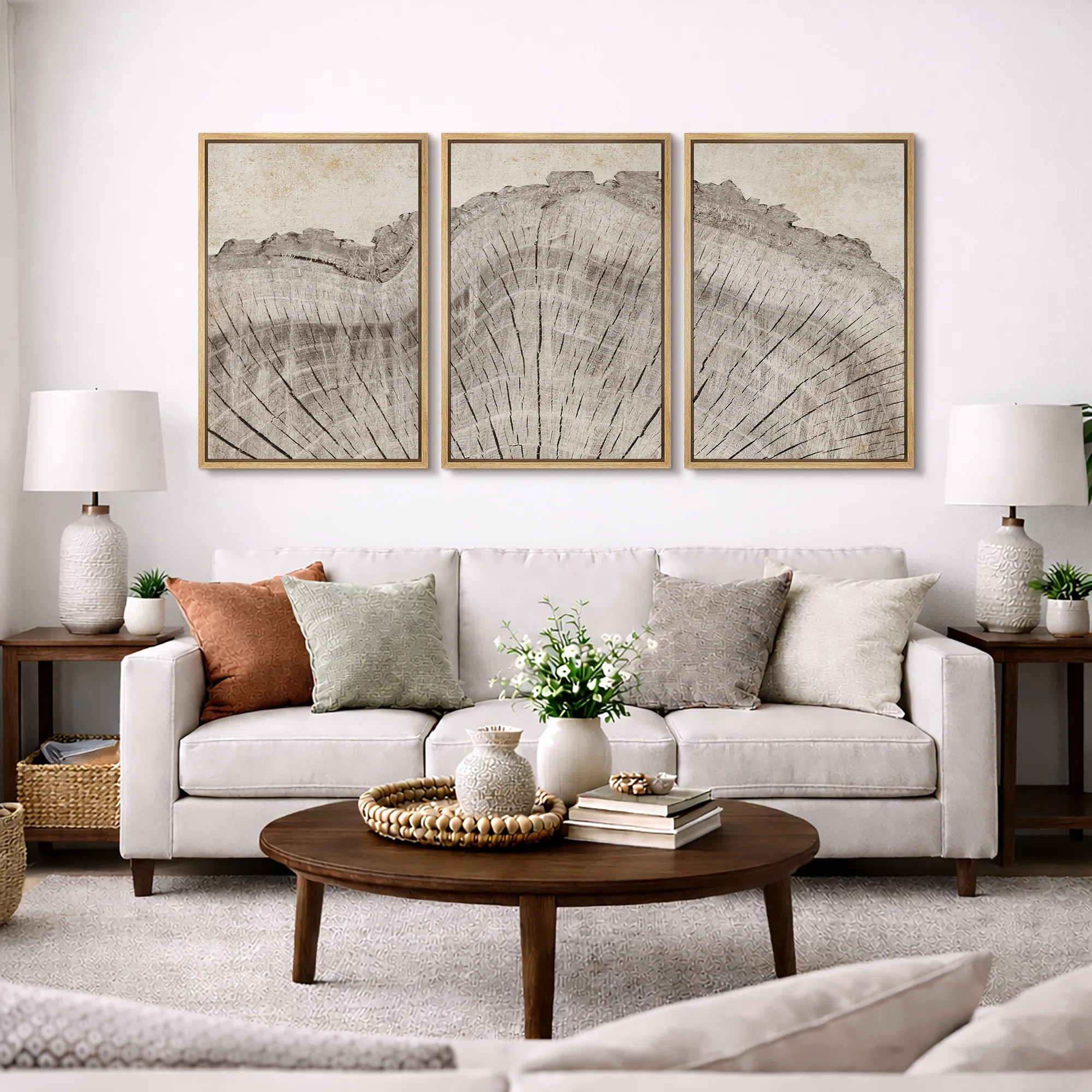 Tree Ring "Rustic Oak Wood Stump Artwork, Farmhouse Cabin Decor Neutral Wall Pictures, 3 Pieces F... | Wayfair North America