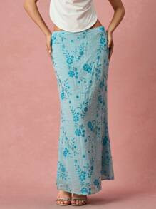 Enchnt Women's Sparkle & Rhinestone Floral Print Casual Summer Skirt | SHEIN