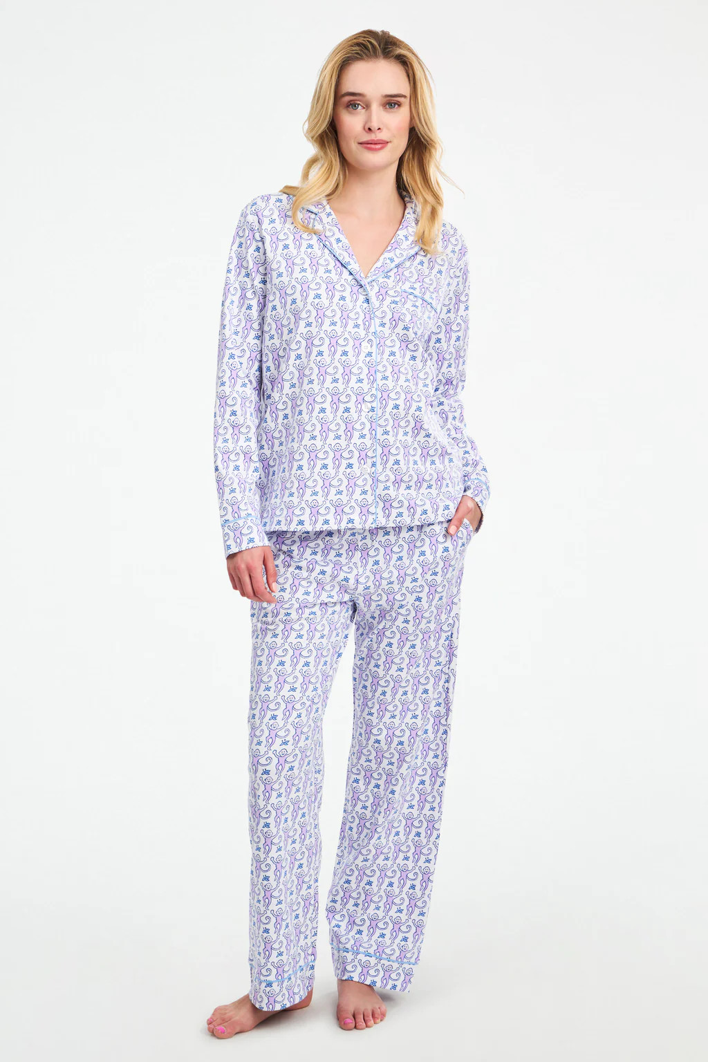Monkey Long Sleeve Polo Pajamas | Roller Rabbit