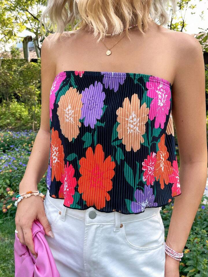 SHEIN WYWH Women'S Floral Printed Tube Top | SHEIN