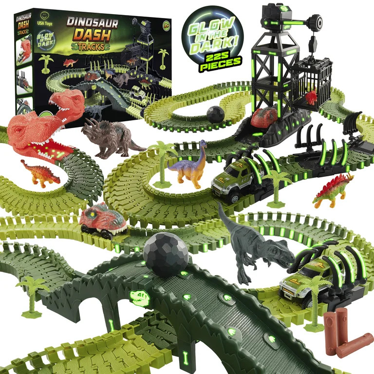 USA Toyz Dinosaur Dash Track STEM Set Toy, 6 Dinosaurs, LED Dino Car, 225 Piece Tracks for Kids A... | Walmart (US)