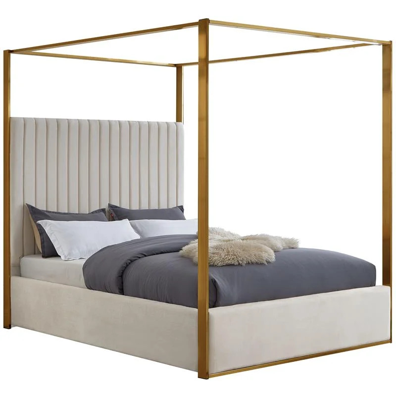 Meridian Furniture Jones Cream Velvet King Bed - Walmart.com | Walmart (US)