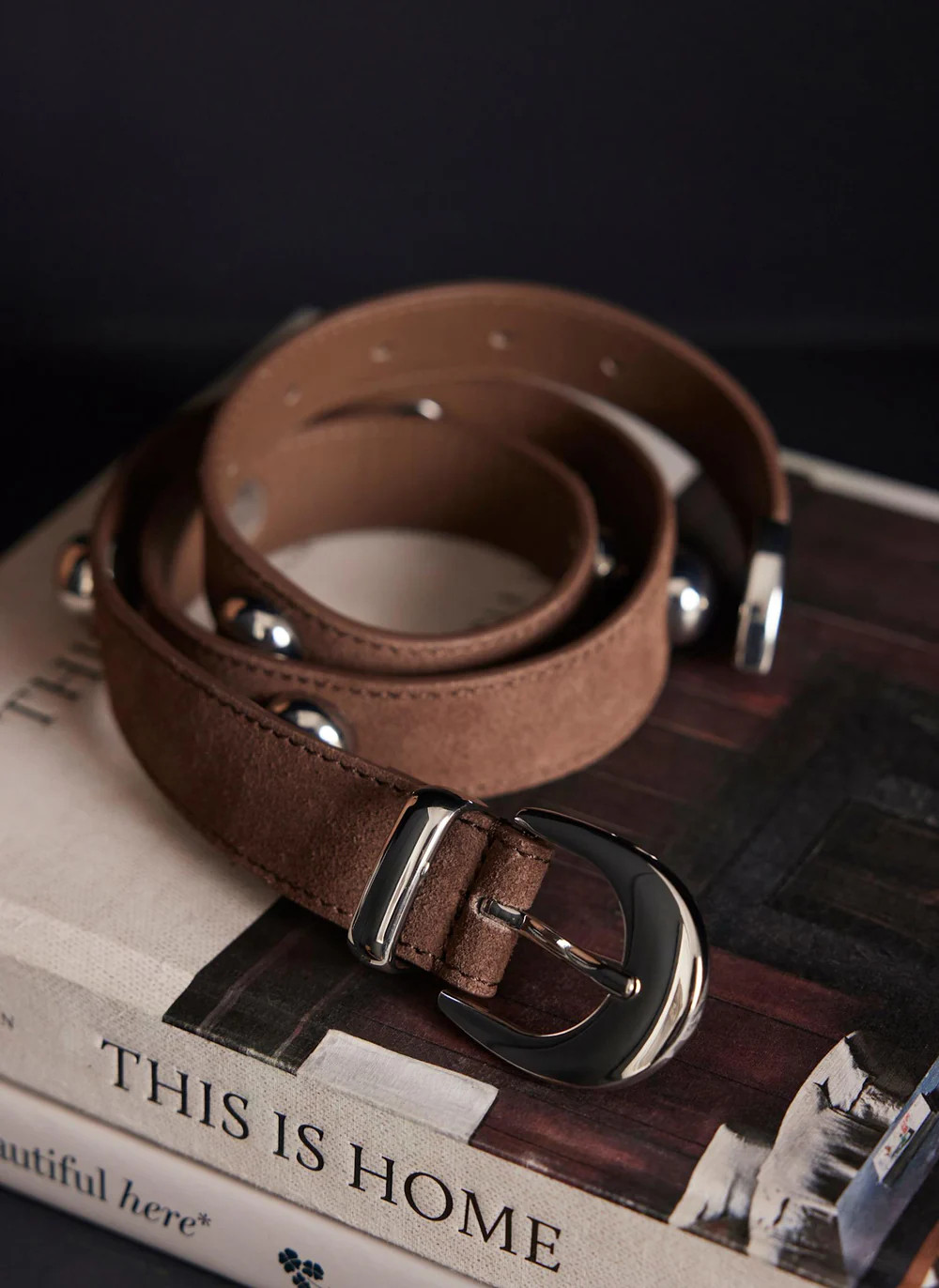 Brown Studded Suede Belt | Mint Velvet