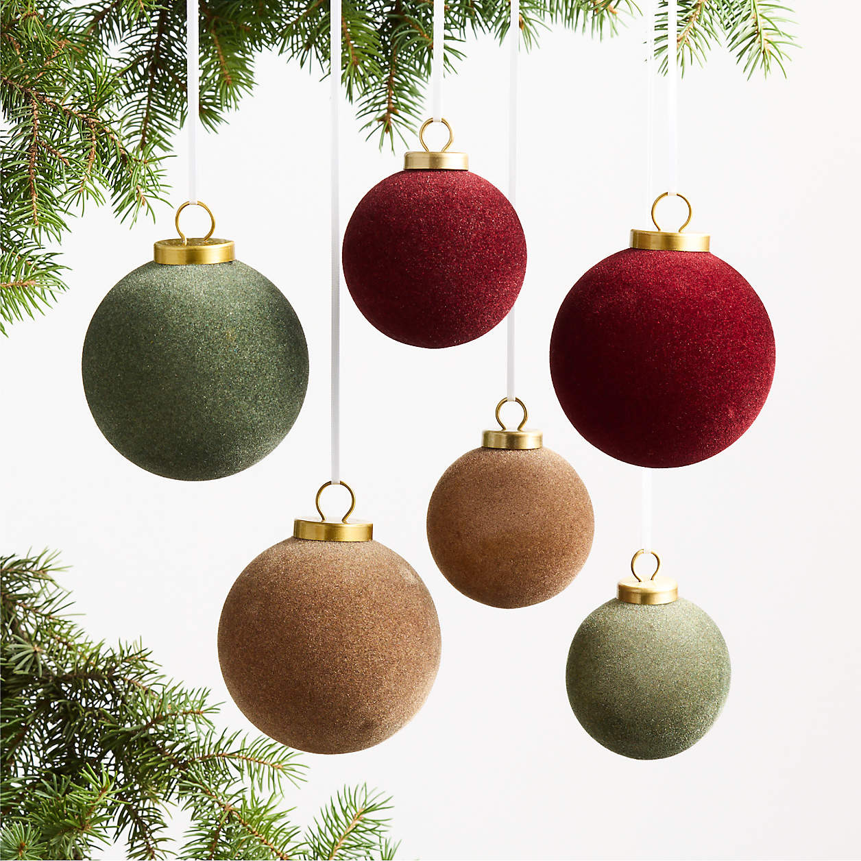 Multi Colored Velvet Christmas Tree Ornaments, Set of 6 | Crate & Barrel | Crate & Barrel