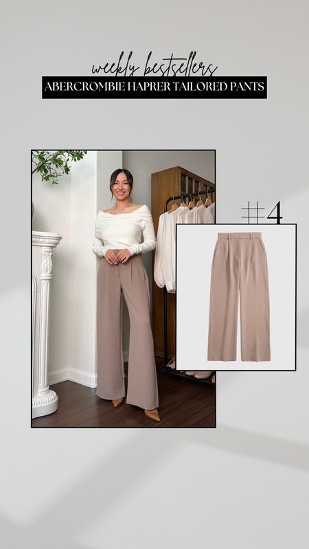 #4 bestseller - Abercrombie Harper tailored pants 

• similar to the Abercrombie Sloane pants, but these have a wider leg + the fabric is less wrinkly + falls better for an elevated work look 
• available in a few colors + lengths 
• if you’re under 5’4” or have shorter legs, I’d recommend getting the extra petite or petite length 

#LTKStyleTip #LTKWorkwear