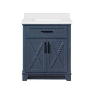 OVE Decors Ollie 30 in. W x 22 in. D x 34 in. H Single Sink Bath Vanity in Midnight Blue with Whi... | The Home Depot