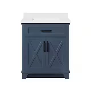 OVE Decors Ollie 30 in. W x 22 in. D x 34 in. H Single Sink Bath Vanity in Midnight Blue with Whi... | The Home Depot