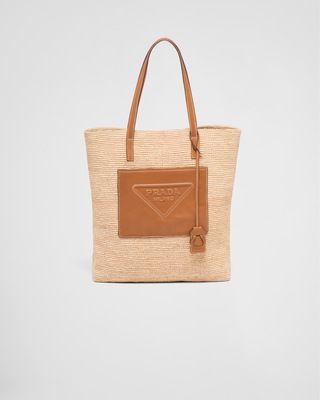 Raffia and leather tote bag | Prada Spa US