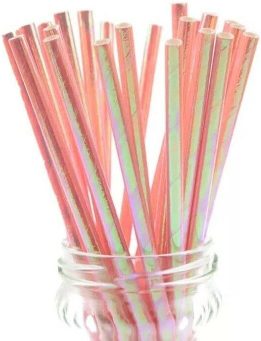 Coral Pink Pearl Paper Straws Bulk 100, Iridescent Pink Paper Straws, Cocktail Iridescent Decorat... | Amazon (US)