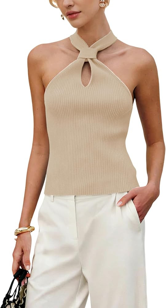 Yeokou Wome Halter Cross StrapTank Summer Knit Sleeveless Pullover Top Casual Lightweight Sweater... | Amazon (US)