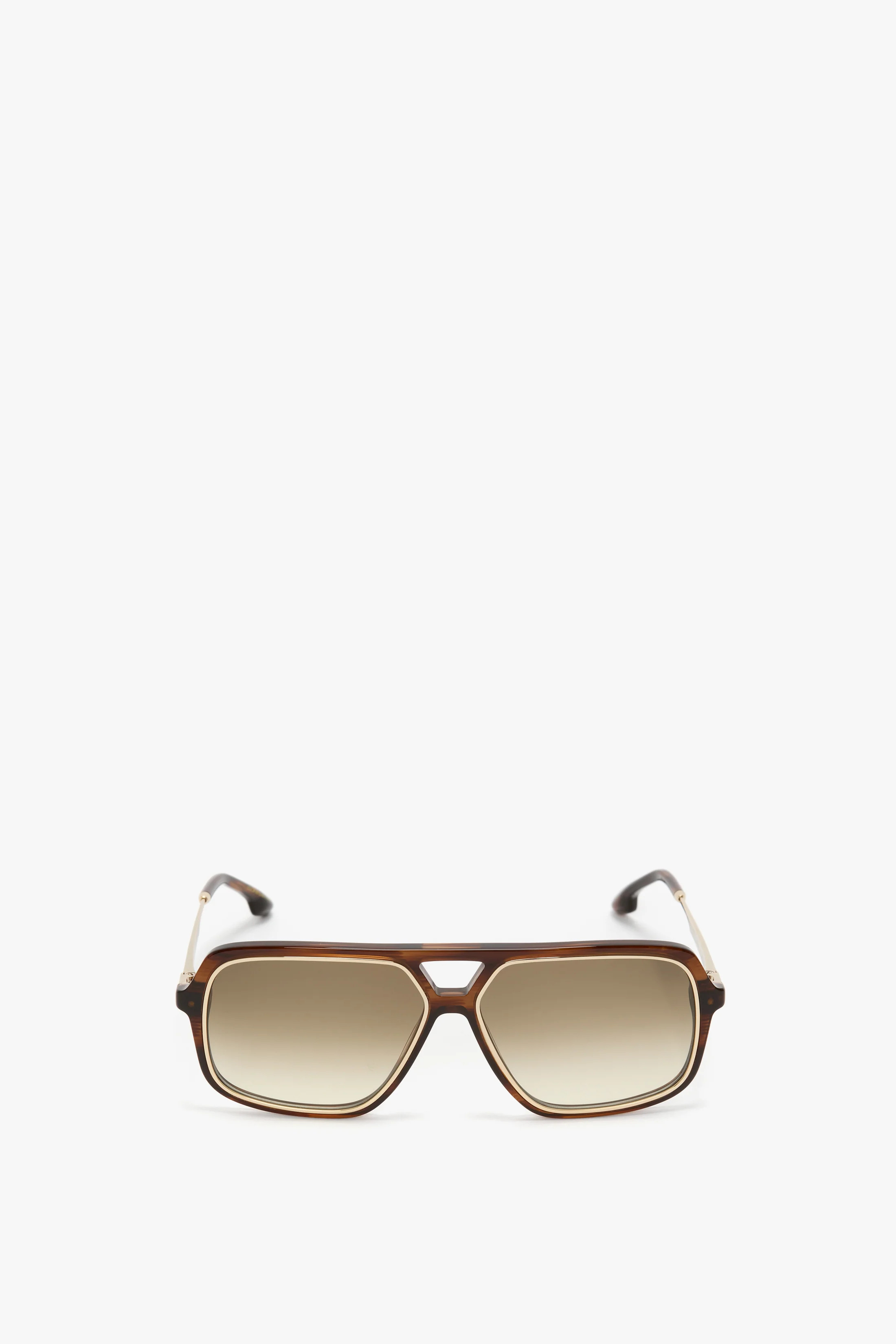 Double Bridge Aviator Sunglasses In Brown Horn | Victoria Beckham US
