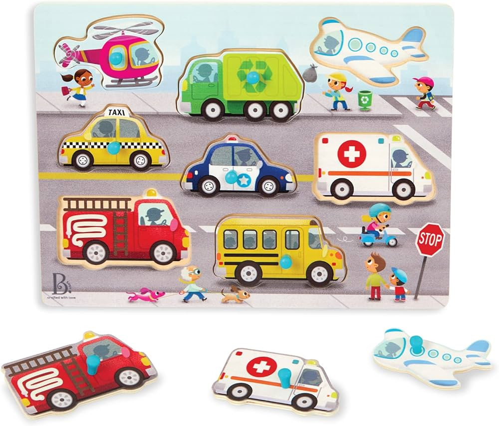 B. toys- Peek & Explore - Vehicles- Wooden Peg Puzzle – Vehicle Puzzle for Toddlers, Kids – 8... | Amazon (US)