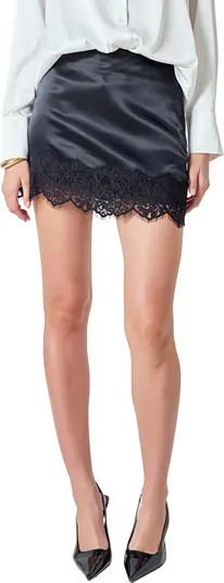 Endless Rose Lace Trim Satin Miniskirt | Nordstrom | Nordstrom