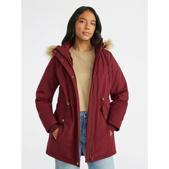 Time and Tru Women's and Women's Plus Hooded Anorak Jacket with Faux Fur Trim, Heavyweight, Sizes... | Walmart (US)