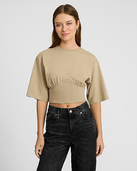 Crew Neck Short Sleeve Corset Tee | Express