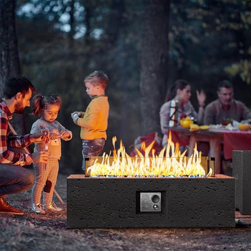 COSIEST Outdoor Propane Fire Pit Coffee Table, 42-inch x 13-inch Magnesium Oxide Rectangle Base Patio Heater w 50,000 BTU Stainless Steel Burner, Free Lava Rocks and Rain Cover, Wind Guard, Gray | Amazon (US)