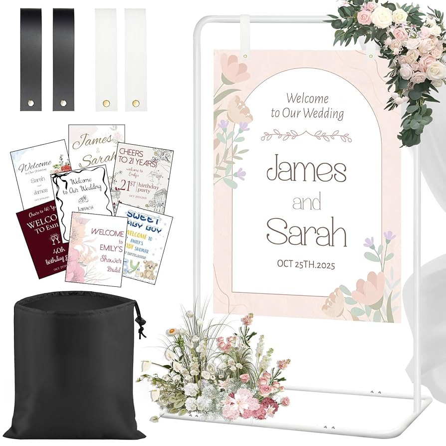 Adjustable Wedding Welcome Sign Stand with 2 Pair Hanging Straps, Welcome to Our Wedding Sign Hol... | Amazon (US)