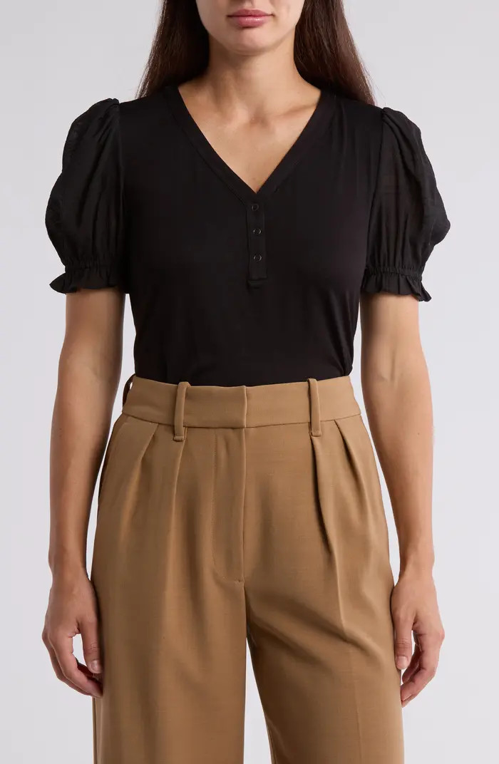 DR2 by Daniel Rainn Puff Sleeve Mixed Media Henley T-Shirt | Nordstromrack | Nordstrom Rack