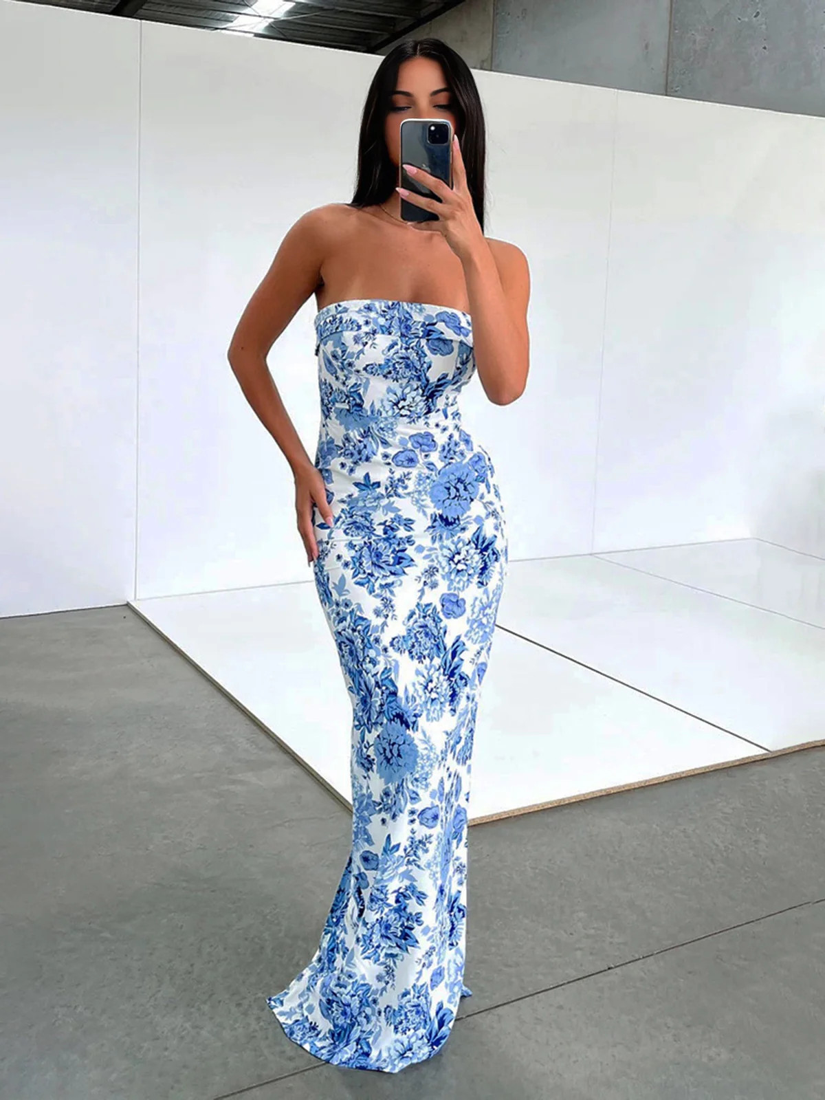 Multi Floral Split Long Dress | Commense