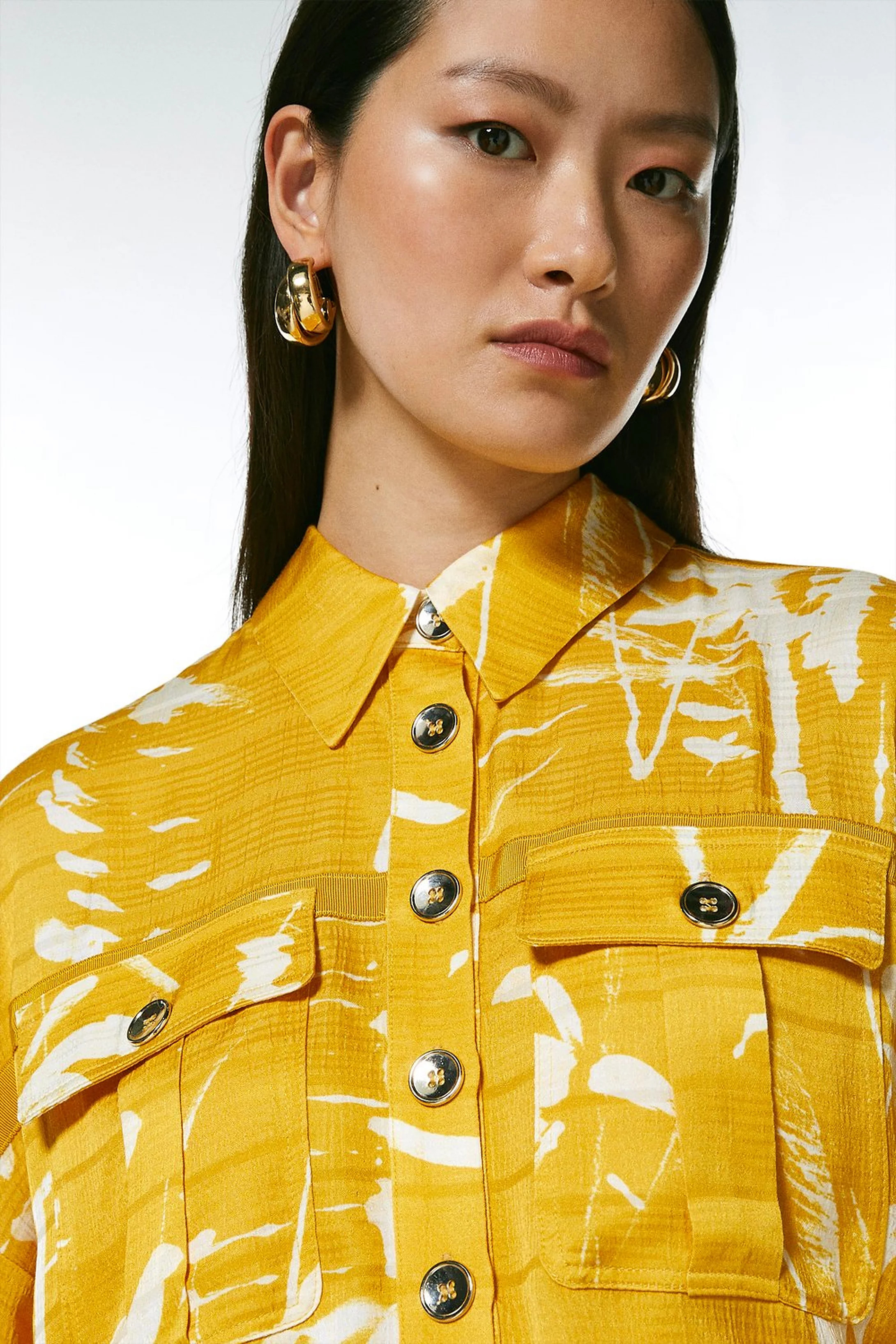 Hammered Woven Satin Topstitch Maxi Shirt Dress | Karen Millen UK & IE