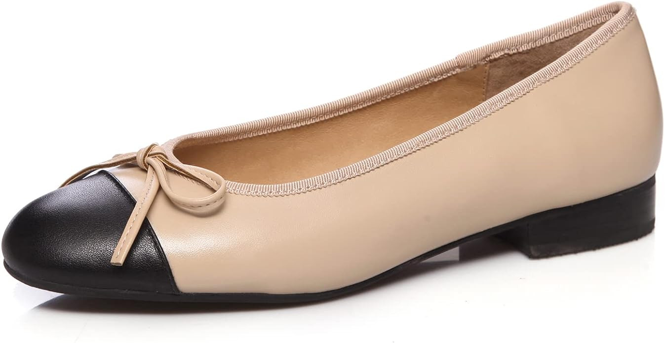 MOOMMO Women Bow Cap Toe Flats Slip On Ballet Flats Two-Tone Comfortable Colorblock Flats Round T... | Amazon (US)