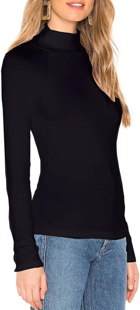 JLCNCUE Long Sleeve Slim Fit Tee Turtleneck Stretch Backless Basic Shirt Layer Top 71755 | Amazon (US)