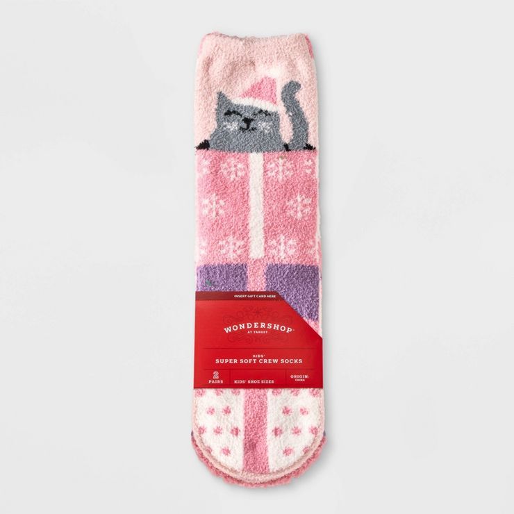 Kids' 2pk Cozy Cat Socks with Gift Card Holder Packaging - Wondershop™ Pink | Target