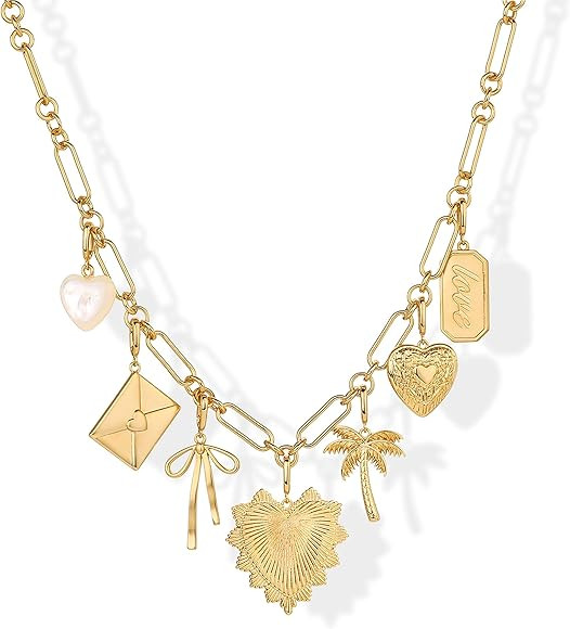 PAVOI 14K Gold Plated Chunky Charm Necklace Pack for Women | Statement Paperclip Chain Necklaces ... | Amazon (CA)