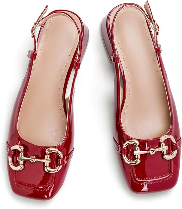 Slingback Mary Jane Heels for Women Low Block Heel Closed Square Toe Pump Shoes Heels Classic Dai... | Amazon (US)