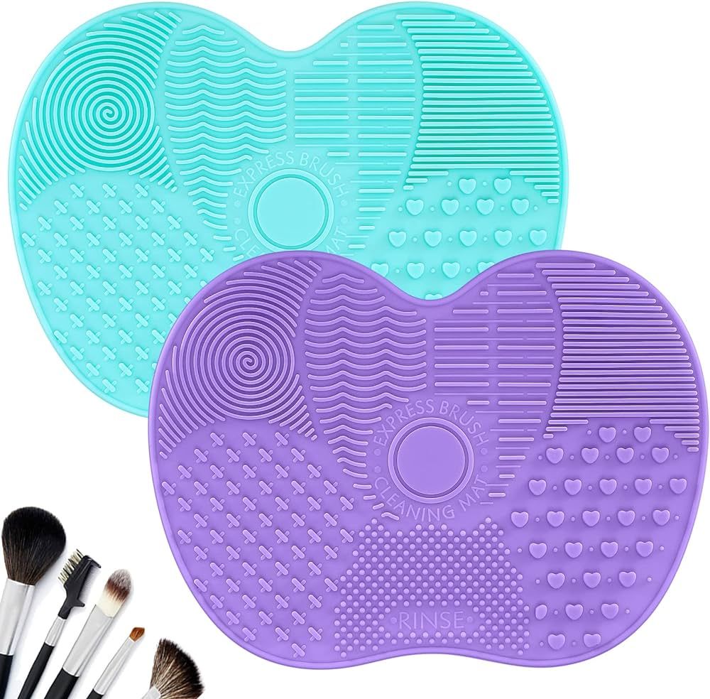 HexinYigjly 2 Pcs Silicone Make Up Brush Cleaning Mat, Makeup Brush Cleaner Mats, Cosmetic Cleaning Pads, Portable Washing Tool with Suction Cup for Makeup Cosmetic Brushes | Amazon (US)