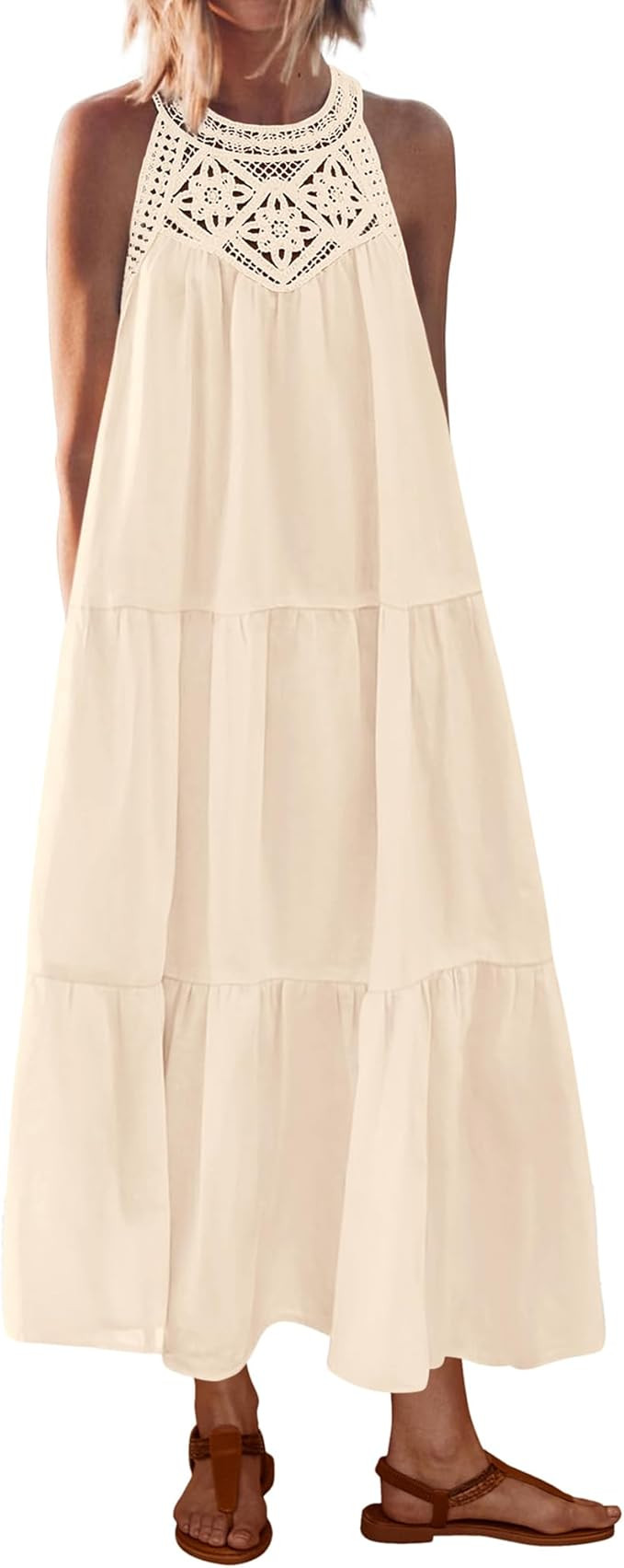 BTFBM Summer Halter Dresses for Women 2025 Casual Spring Hollow Out Sleeveless Boho Sundresses Be... | Amazon (US)