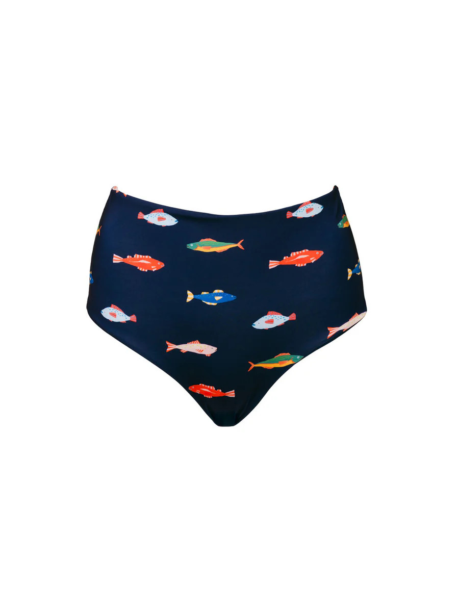 High Waisted Full Coverage Bottoms in Harbor | Kitty & Vibe