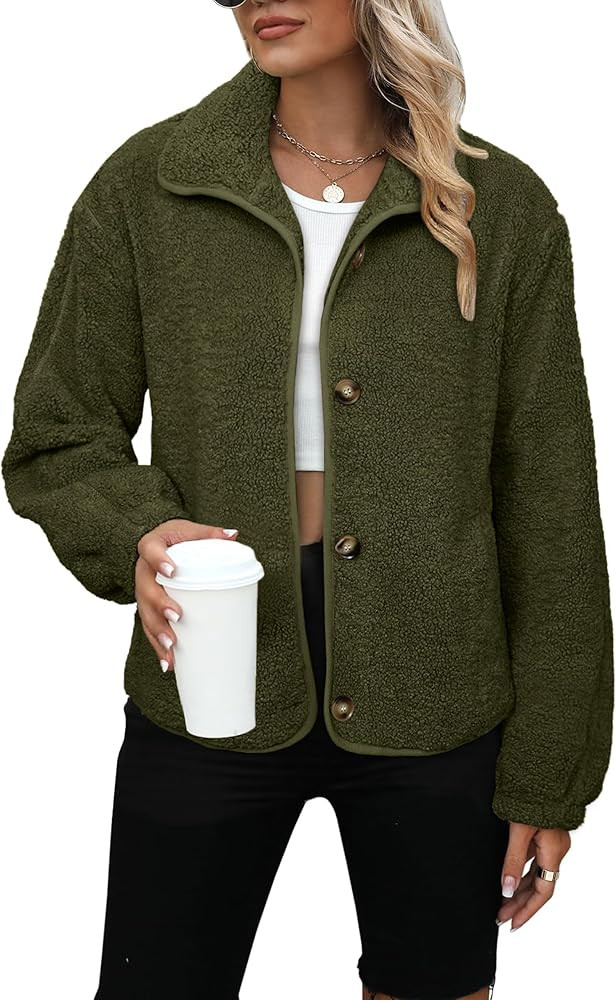 Glamaker Womens Sherpa Fleece Fuzzy Jackets Casual Warm Winter Button Down Long Sleeve Fluffy Coa... | Amazon (US)